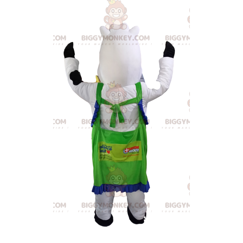 Kostium maskotki BIGGYMONKEY™ z biało-czarnej krowy z zielonym