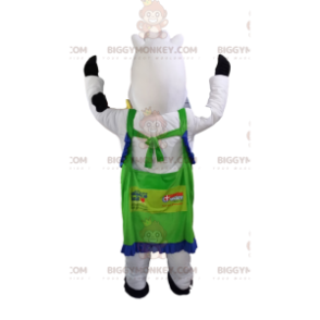 Kostým maskota BIGGYMONKEY™ bílé a černé krávy se zelenou