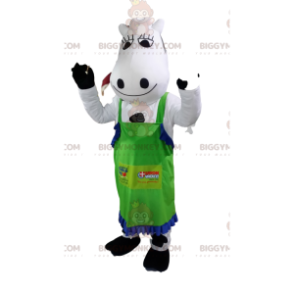 Kostým maskota BIGGYMONKEY™ bílé a černé krávy se zelenou