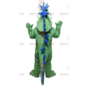Groen en blauw dinosaurus BIGGYMONKEY™ mascottekostuum.
