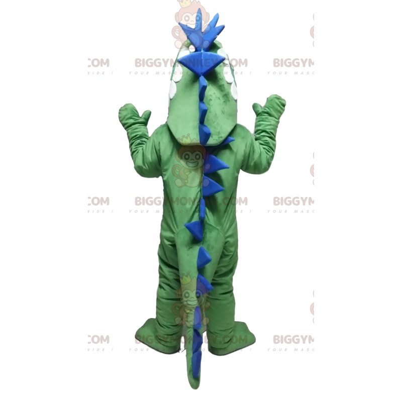 Grön och blå dinosaurie BIGGYMONKEY™ maskotdräkt. dinosaurie