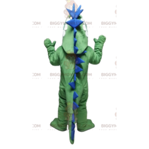 Grün-blauer Dinosaurier BIGGYMONKEY™ Maskottchen-Kostüm.