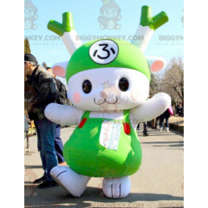 BIGGYMONKEY™ Disfraz de mascota verde puerro y conejo blanco