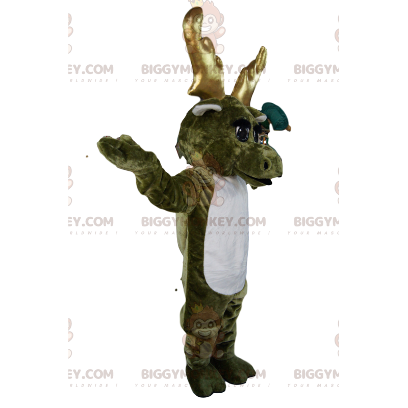 BIGGYMONKEY™ costume da mascotte di renna color cachi con corna