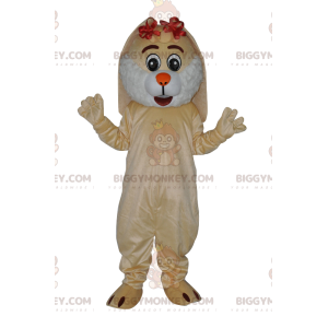 BIGGYMONKEY™ maskotkostumevenlig beige kanin med små røde