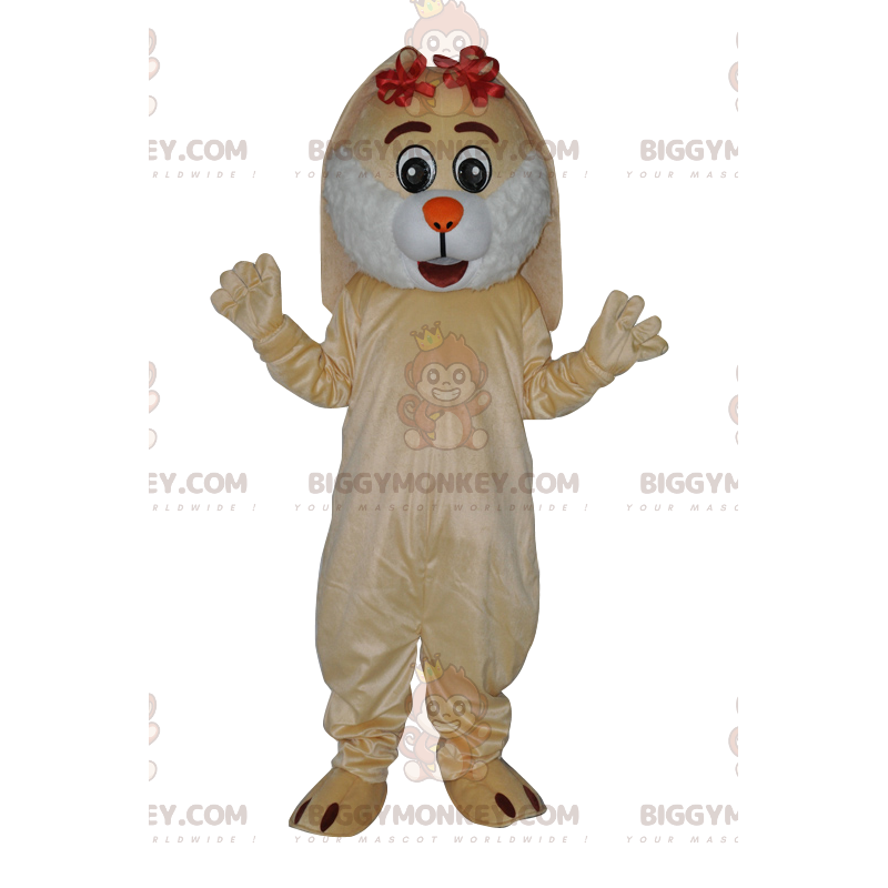 BIGGYMONKEY™ Maskottchen-Kostüm Freundlicher beiger Hase mit