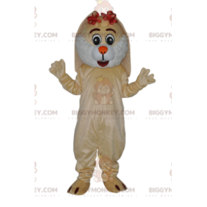 BIGGYMONKEY™ Mascot Costume Friendly Beige Bunny With Small Red