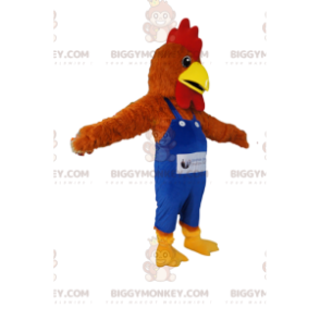 Mascotte kostuum bruine kip BIGGYMONKEY™ met blauwe overalls. -