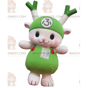 BIGGYMONKEY™ Disfraz de mascota verde puerro y conejo blanco