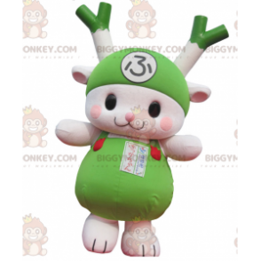 BIGGYMONKEY™ Disfraz de mascota verde puerro y conejo blanco