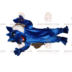 Fato de mascote BIGGYMONKEY™ de lobo azul com pelo bonito.