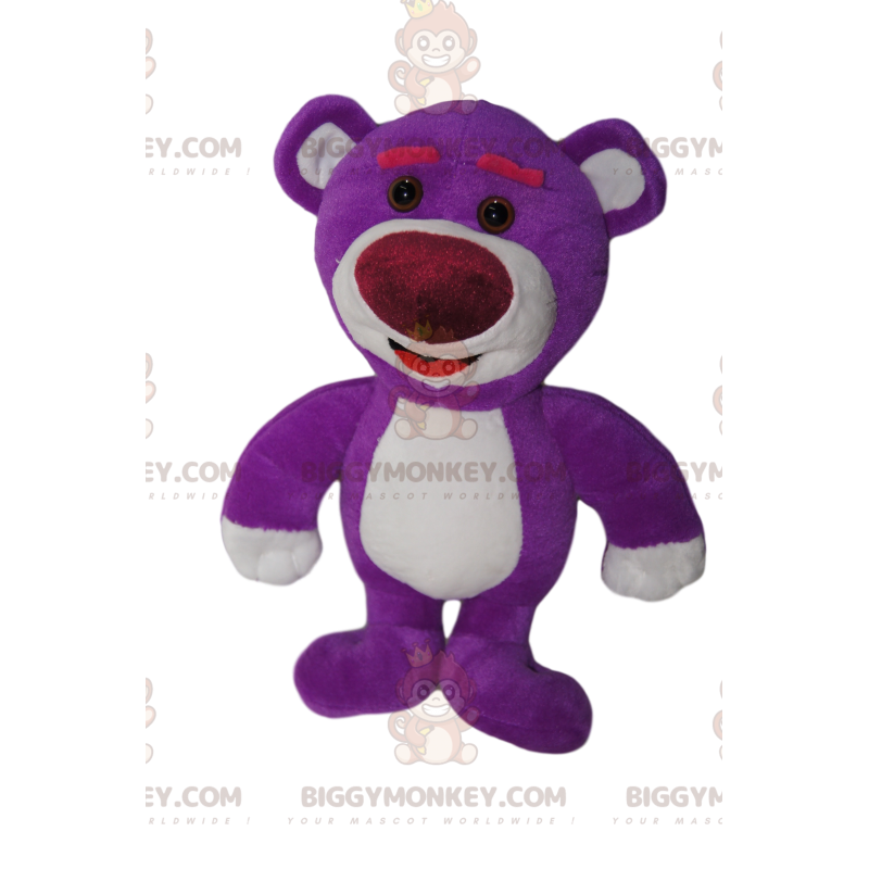 Traje de mascote BIGGYMONKEY™ de urso roxo muito fofo. fantasia