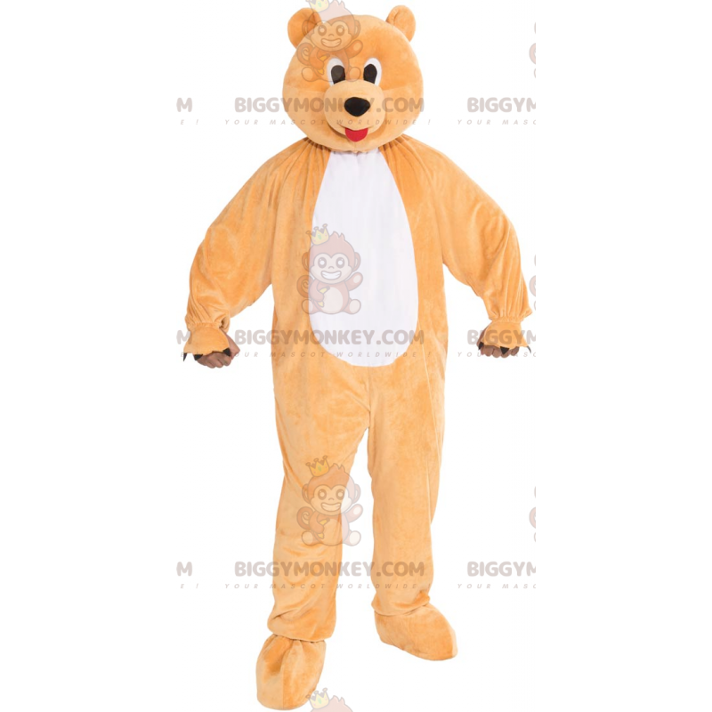 Bonito y colorido disfraz gigante de mascota de oso naranja y