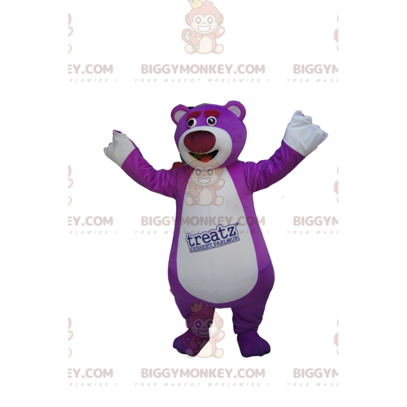 Super iloinen Purple Bear BIGGYMONKEY™ maskottiasu. violetti