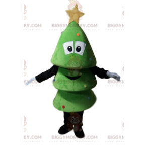 Leende litet grönt träd BIGGYMONKEY™ maskotdräkt. Julgransdräkt