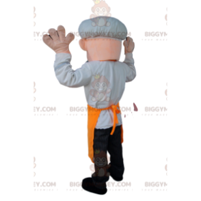 Chef BIGGYMONKEY™ mascot costume with white hat and orange