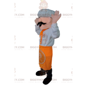 Chef BIGGYMONKEY™ mascot costume with white hat and orange