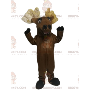 BIGGYMONKEY™ Mascot Costume Very Cheerful Brown Deer With