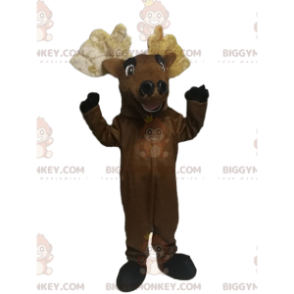 BIGGYMONKEY™ maskottiasu Erittäin iloinen ruskea peura upeilla