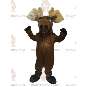 BIGGYMONKEY™ Mascot Costume Very Cheerful Brown Deer With