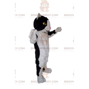 Schwarze und weiße Katze BIGGYMONKEY™ Maskottchen-Kostüm.
