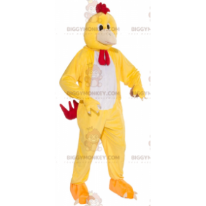 Costume de mascotte BIGGYMONKEY™ de poule de coq jaune blanc et