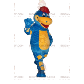 BIGGYMONKEY™ Costume da mascotte Dinosauro blu e giallo con