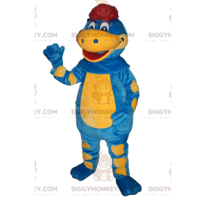 BIGGYMONKEY™ Costume da mascotte Dinosauro blu e giallo con