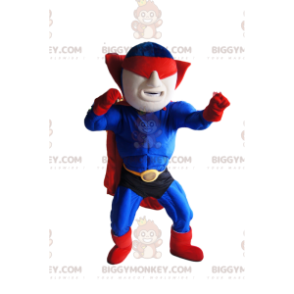 Blauw en rood gemaskerde superheld BIGGYMONKEY™ mascottekostuum