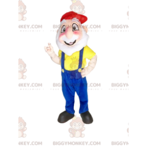 Bearded Man BIGGYMONKEY™ Mascot Costume with Blue Overalls and