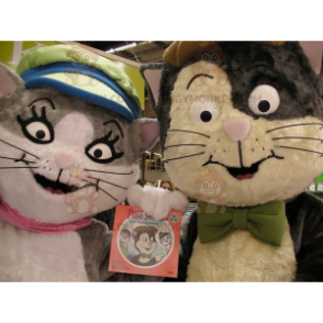 Duo de mascottes BIGGYMONKEY™ de chats l'un gris et blanc