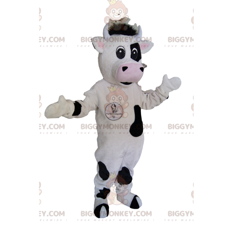 Costume de mascotte BIGGYMONKEY™ de vache noire et blanche.