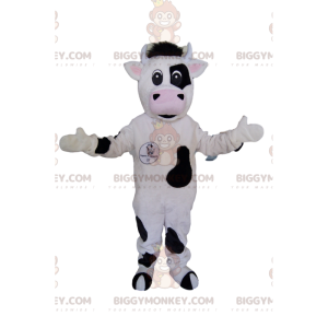 Μαύρο και άσπρο αγελάδα μασκότ BIGGYMONKEY™. στολή αγελάδας -