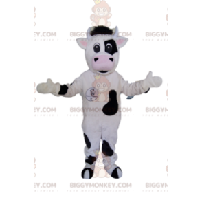 Costume de mascotte BIGGYMONKEY™ de vache noire et blanche.