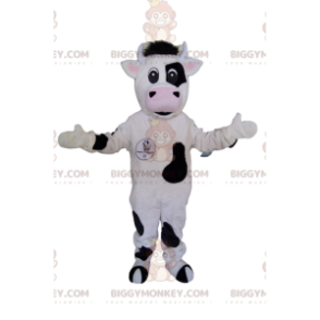 Mustavalkoinen lehmän BIGGYMONKEY™ maskottiasu. lehmän puku -
