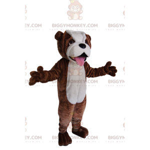 Costume de mascotte BIGGYMONKEY™ de bull-dog marron et blanc.