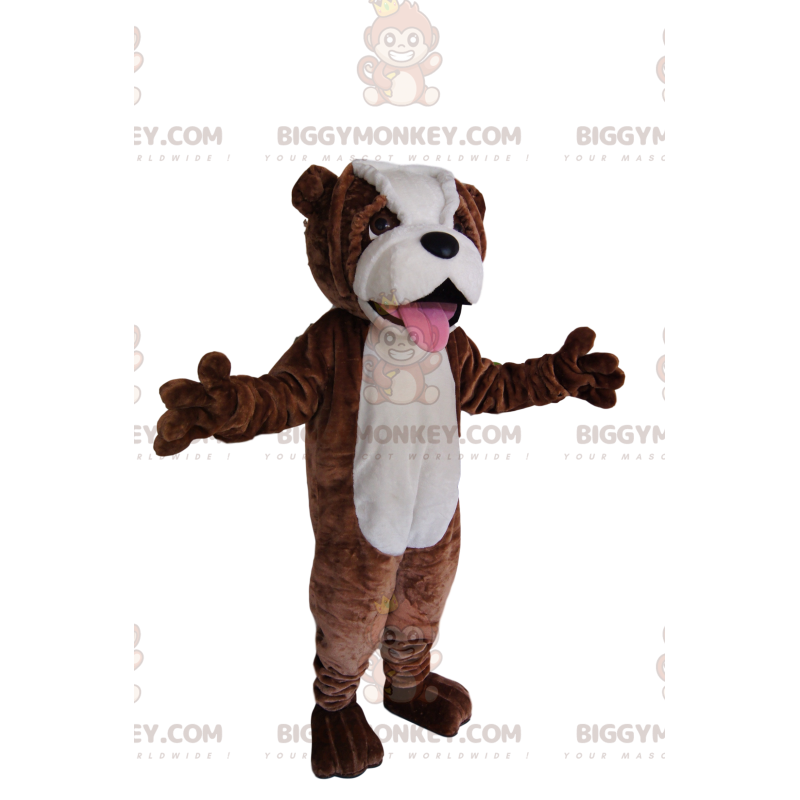 Bruin en wit Bulldog BIGGYMONKEY™ mascottekostuum. stier hond