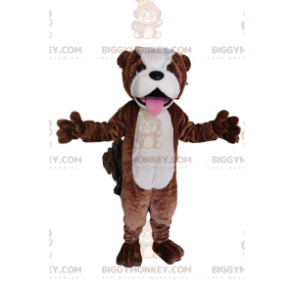 Costume de mascotte BIGGYMONKEY™ de bull-dog marron et blanc.