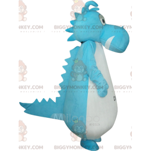 Blauw en wit dinosaurus BIGGYMONKEY™ mascottekostuum.