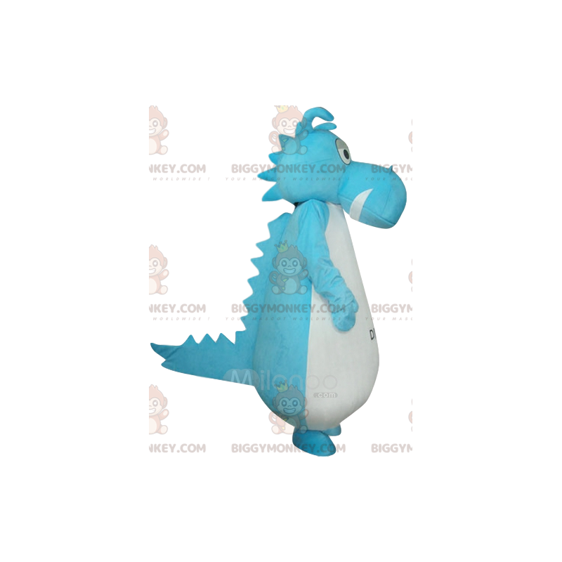 Blå og hvid dinosaur BIGGYMONKEY™ maskot kostume. dinosaur