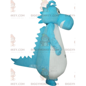 Blå och vit dinosaurie BIGGYMONKEY™ maskotdräkt. dinosaurie
