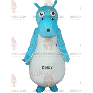 Sinivalkoinen dinosaurus BIGGYMONKEY™ maskottiasu. dinosaurus