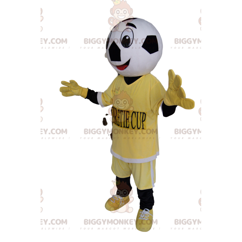 Kostým maskota postavy BIGGYMONKEY™ s hlavou fotbalového míče –