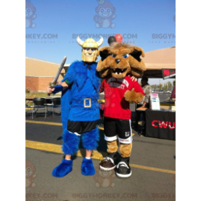 2 BIGGYMONKEY™s mascot: a Viking with a blue cape and a sports