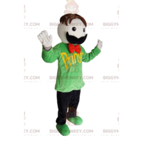 Moustache Man BIGGYMONKEY™ mascottekostuum met groen T-shirt -