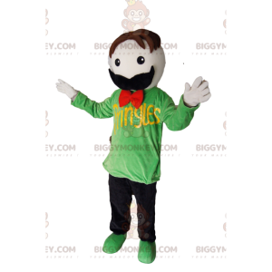 Moustache Man BIGGYMONKEY™ mascottekostuum met groen T-shirt -