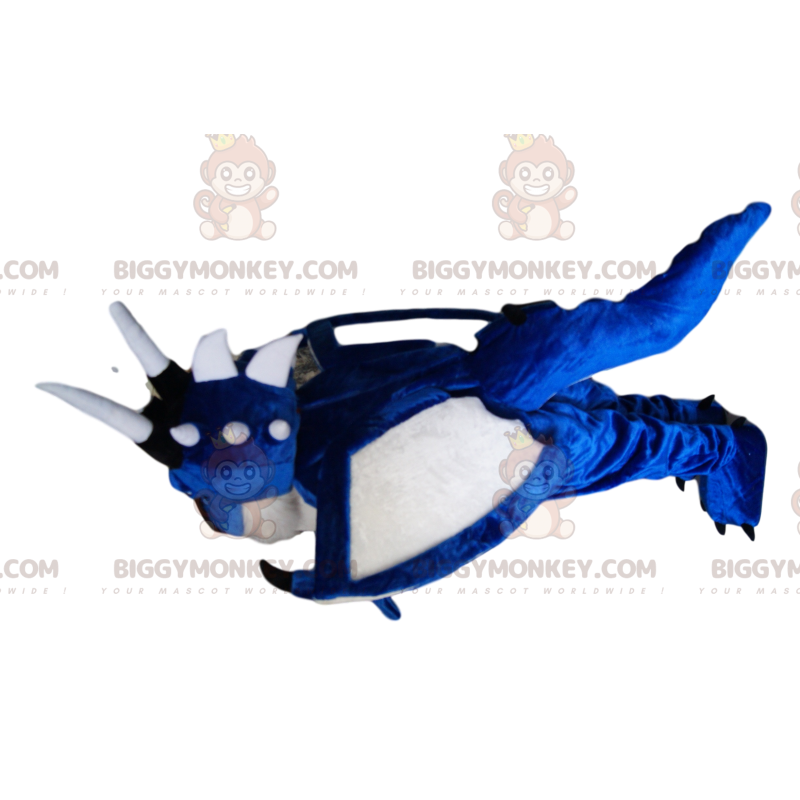 Blau-weißer Drache BIGGYMONKEY™ Maskottchen-Kostüm. Drachen