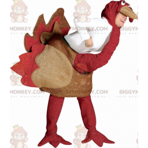 Rood en bruin struisvogel BIGGYMONKEY™ mascottekostuum met