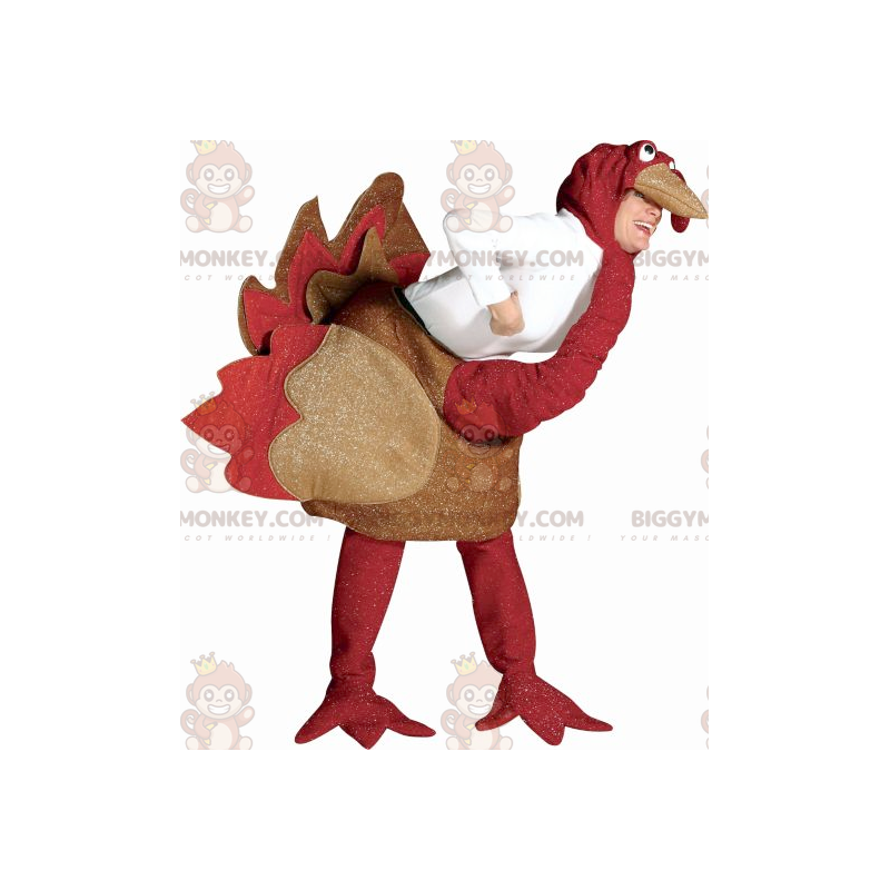Red and Brown Ostrich BIGGYMONKEY™ Mascot Costume with Sequins
