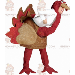 Red and Brown Ostrich BIGGYMONKEY™ Mascot Costume with Sequins